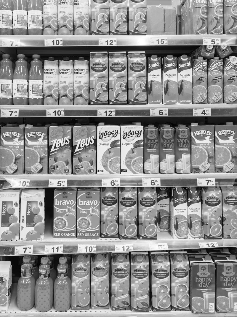 Image of juice branding on shelves